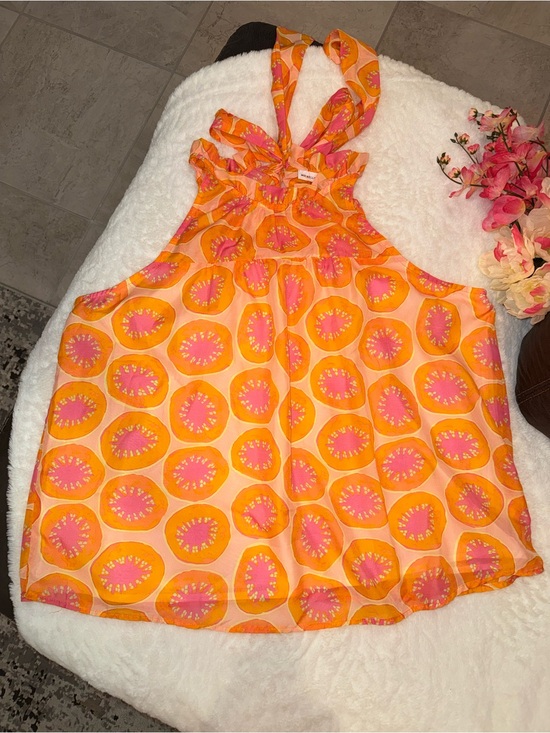 Michelle Mcdowell Tops - 2 x 20$ Women's Orange & Pink Halter Blouse - Sleeveless Tie Neck Size L